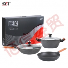 DST 匠釜 生铁炒菜锅铸铁无涂层炉灶通用不粘锅煎锅平底锅炖汤锅礼品套装 炒锅 JF-20129