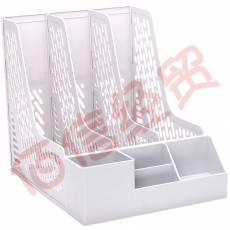 得力（deli） 文件框文件筐资料筐文件篮文件架 多联 办公用品 【自带笔筒】三联文件框 灰色 78980