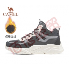 骆驼（CAMEL）男鞋高帮加绒保暖厚底男士纯色拼接潮流休闲运动鞋 A142318875，黑灰，男款 39