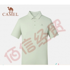 骆驼（CAMEL）户外短袖POLO衫男款2023春夏翻领休闲T恤速干运动上衣 A012251003，淡豆绿，男 XXL