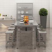 汇云星餐桌单位员工食堂桌椅不锈钢餐桌学生员工厂饭堂连体快餐桌椅组合 2m长一桌八椅